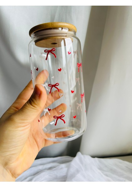 Pipetli Kırmızı Fiyonklu Pinterest Bardak Hediyelik Kahve Bardağı Kola Bardağı