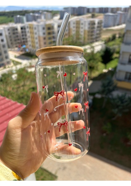 Pipetli Kırmızı Fiyonklu Pinterest Bardak Hediyelik Kahve Bardağı Kola Bardağı modelleri