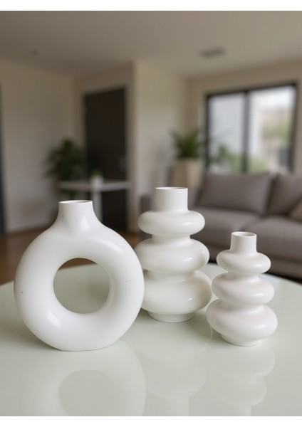 Modern Soft Iskandinav Tarzı Vazo Seti – 3’lü Dekoratif Ev Aksesuarı