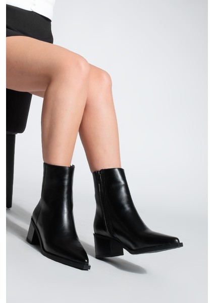 Kadın Sivri Burun Dikiş Detaylı Kalın Topuklu Bot Vorsis fırsatları