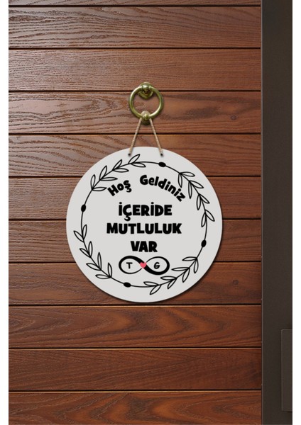 Kapı Süsü Içeride Mutluluk Var Ahşap Baskı Kişiye Özel Tasarım