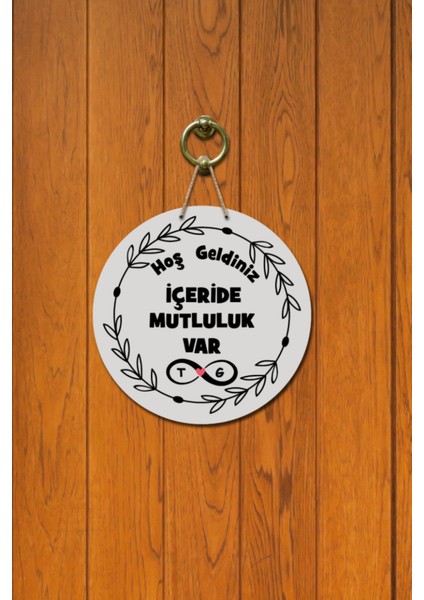 Kapı Süsü Içeride Mutluluk Var Ahşap Baskı Kişiye Özel Tasarım fiyatları