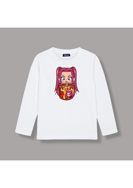 Kpop Demon Hunters Huntrix Mira Uzun Kollu Baskılı Kız Çocuk Tişört (4-13 Yaş)