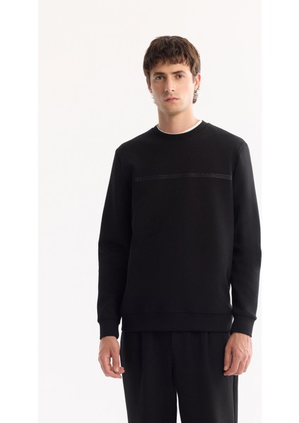 Erkek Siyah Bisiklet Yaka Pamuklu Bi-Stretch Baskılı Regular Fit Sweatshirt A52Y1325