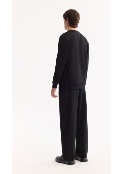 Erkek Siyah Bisiklet Yaka Pamuklu Bi-Stretch Baskılı Regular Fit Sweatshirt A52Y1325