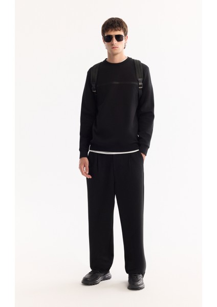 Erkek Siyah Bisiklet Yaka Pamuklu Bi-Stretch Baskılı Regular Fit Sweatshirt A52Y1325