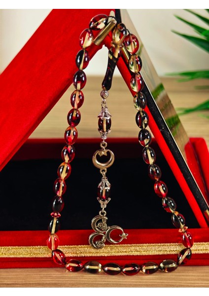 Ateş Kehribar Tesbih Sistem Püsgüllü Orjinal Ürün