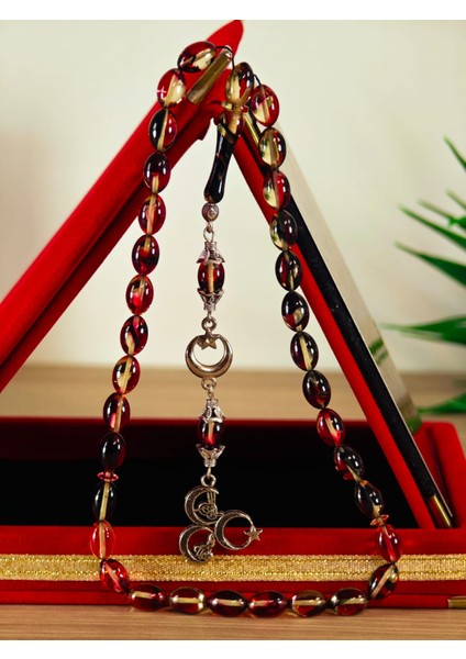 Ateş Kehribar Tesbih Sistem Püsgüllü Orjinal Ürün