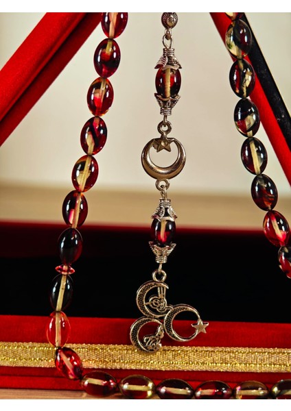 Ateş Kehribar Tesbih Sistem Püsgüllü Orjinal Ürün