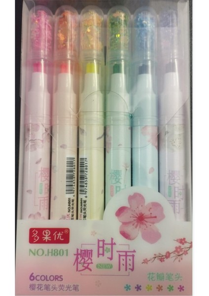 6 Renk Şekil Baskı Özellikli Fosforlu Kalem Seti