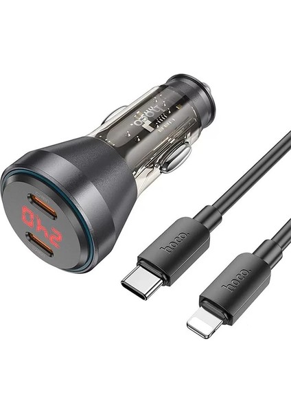 Hoco NZ12C Graceful PD60W 2 Type-C Girişli Araç Çakmaklı Hızlı Şarj Aleti + T - ?06?00E7-8G8