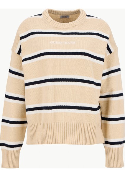 Yuvarlak Yaka Standart Çizgili Çok Renkli Kazak Kadın Gj Ls Cn Kadın Triko