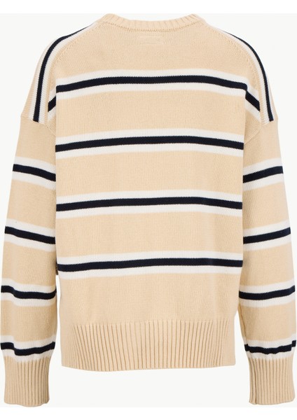 Yuvarlak Yaka Standart Çizgili Çok Renkli Kazak Kadın Gj Ls Cn Kadın Triko