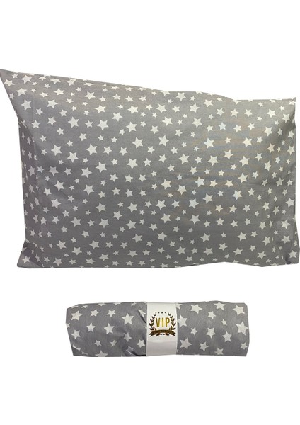 Tek Kişilik Lastikli Çarşaf ve 1 Adet Yastık Kılıfı 100X200 cm Gri Yıldız