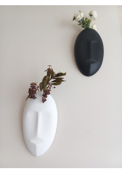 Iki Renkli Soyut Insan Yüzü Duvar Vazosu, Mask Duvar Süsü, Aksesuar Siyah-Beyaz modelleri