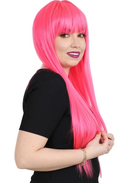 Uzun Kahküllü Fiber Sentetik Peruk - Neon Pembe fiyatları
