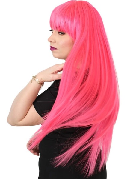 Uzun Kahküllü Fiber Sentetik Peruk - Neon Pembe modelleri