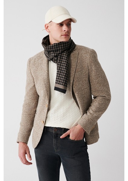 Erkek Bej Mono Yaka Çift Yırtmaçlı Takma Cepli Astarsız Ceket A32Y4013