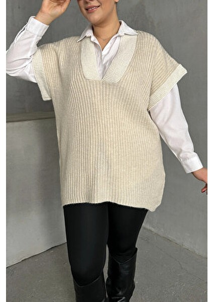 V Yaka Kısa Kollu Triko Süveter Büyük Beden Rahat Kullanım 302137 fırsatları