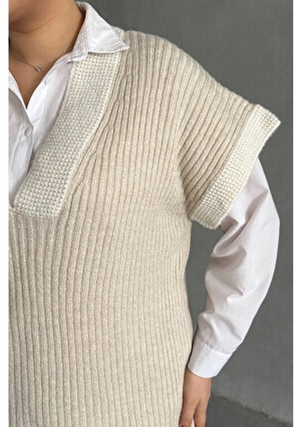 V Yaka Kısa Kollu Triko Süveter Büyük Beden Rahat Kullanım 302137