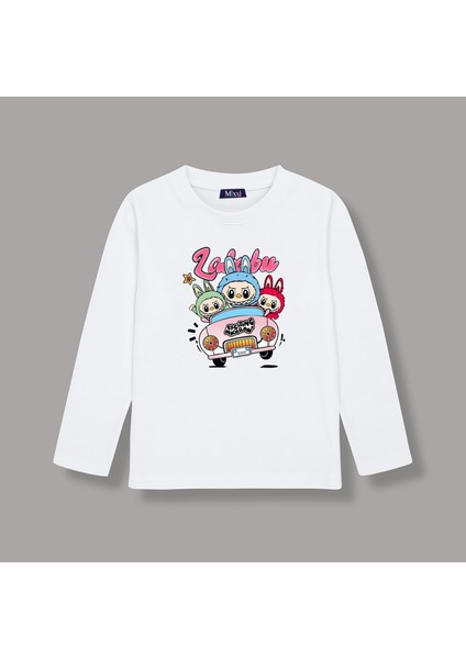 Labubu Araba Uzun Kollu Baskılı Çocuk Tişört (4-13 Yaş)