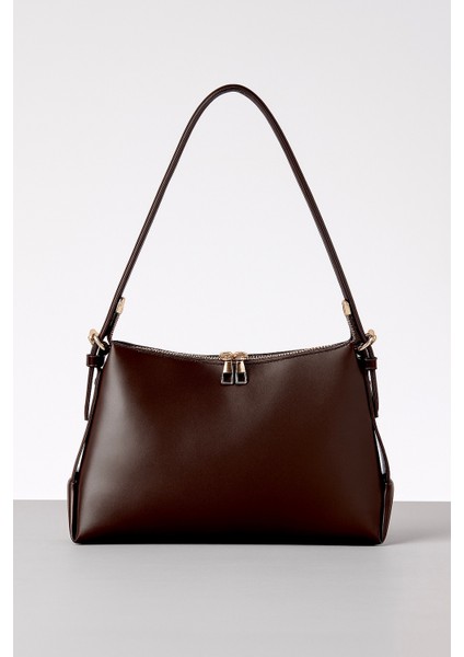 Liora Suni Deri Fermuarlı Orta Boy Kadın Omuz Çantası