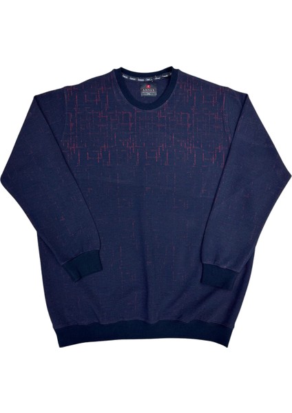 Büyük Beden Bisiklet Yaka Desenli Pamuklu Erkek Kazak Sweat