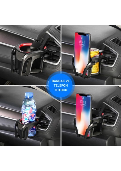 Araç Telefon ve Bardak Tutucu – Sallanmayı Engeller, Ayarlanabilir Yapı, Havalandırma Izgarası Montajlı fiyatları