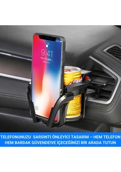 Araç Telefon ve Bardak Tutucu – Sallanmayı Engeller, Ayarlanabilir Yapı, Havalandırma Izgarası Montajlı modelleri