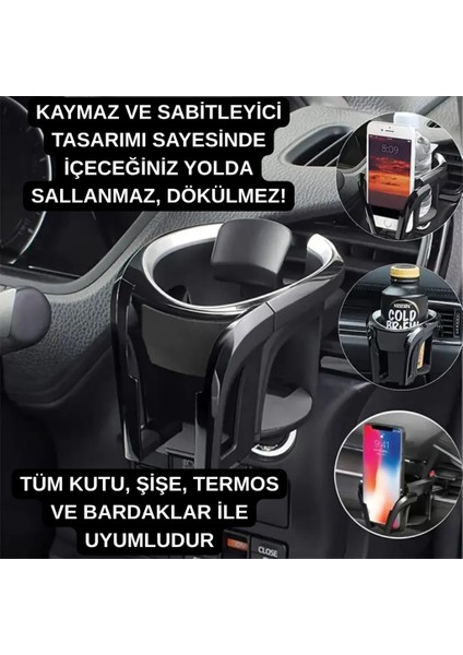 Araç Telefon ve Bardak Tutucu – Sallanmayı Engeller, Ayarlanabilir Yapı, Havalandırma Izgarası Montajlı fırsatları