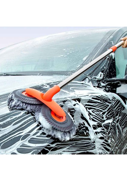 360° Dönebilen Teleskopik Mikrofiber Araba Yıkama Fırçası – Çift Başlıklı Oto Temizlik Mopu