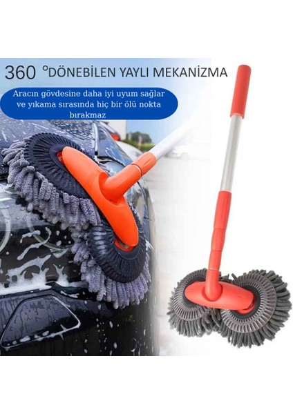 360° Dönebilen Teleskopik Mikrofiber Araba Yıkama Fırçası – Çift Başlıklı Oto Temizlik Mopu modelleri
