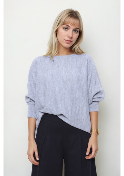 Geniş Yaka Yarasa Kol Oversize Triko Bluz