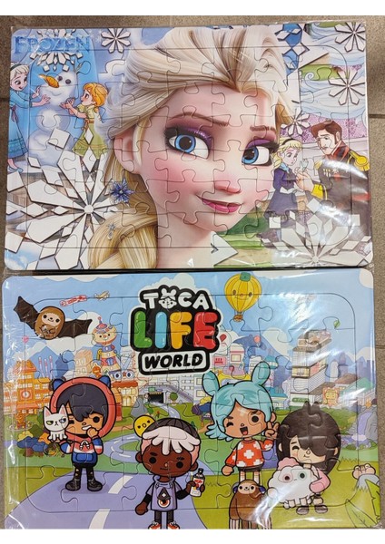 2 Adet Puzzle Yap Boz (33CM*23CM*42PARÇA) (Frozen/toca Boca Figürlü)