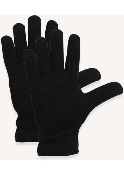 Erkek Çift Katlı Örgü Eldiven Standart Siyah fırsatları