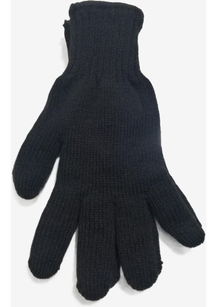 Erkek Çift Katlı Örgü Eldiven Standart Siyah