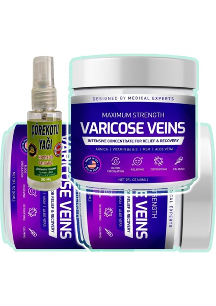 Varicose Veins Purple 3 Adet Varislerinize Bakım Kremi 100 ml + Çörek Otu Yağı Teskin Yağı 30 ml