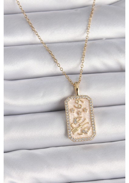 316L Çelik Gold Renk Zincir Yengeç Burcu Zirkon Taşlı Kadın Kolye - TJ-BKO9467