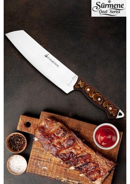 Sürmene Serisi Santoku Mutfak Şef Bıçak Et Ekmek Sebze Salata Şef Bıçağı Kahve Verzalit Sap HDS-130