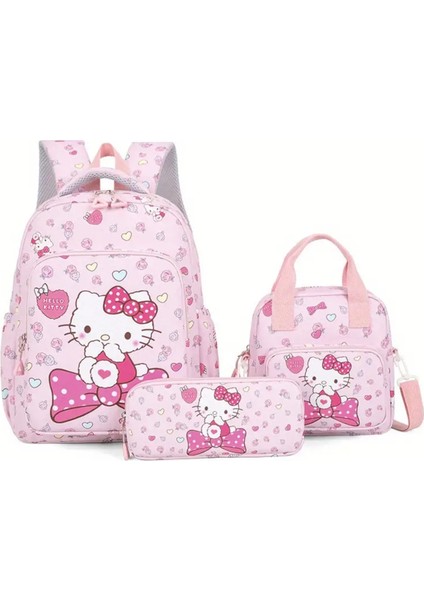 Hello Kitty Figürlü 3 Lü Çocuk Sırt Çantası Seti (Sırt Çantası / Beslenme Çantası/kalemlik) AD89331