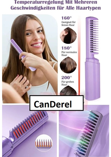 Mini Kablosuz Seramik Saç Düzleştirici Tarak Mor