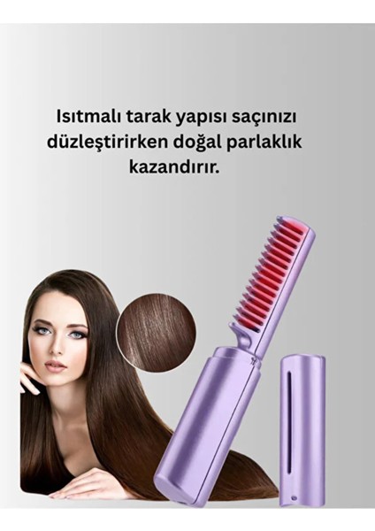 Mini Kablosuz Seramik Saç Düzleştirici Tarak Mor