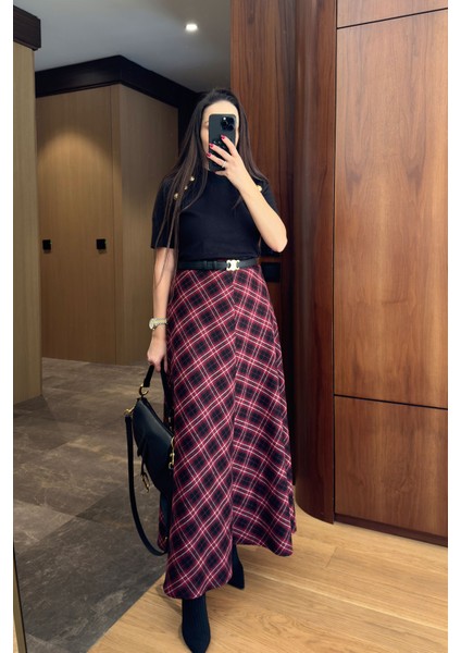 Ekose Tasarım Etek- Kırmızı