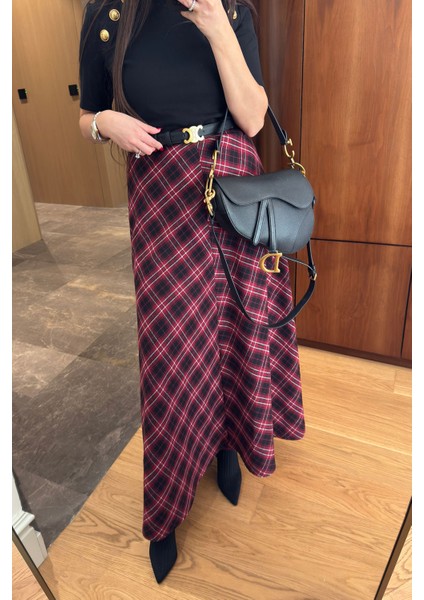 Ekose Tasarım Etek- Kırmızı fiyatları