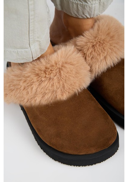 Ruzqahi Kürklü Kadın Deri Hakiki Deri Düz Platform Sabo Taba Terlik modelleri