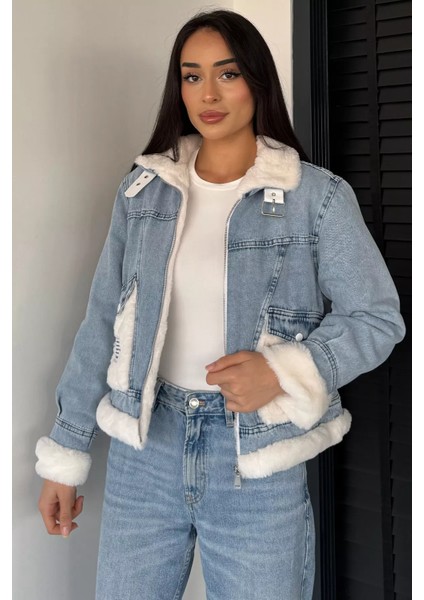 Kadın Kemer Detaylı Kürklü Jean Kot Mont P-00019024 fiyatları