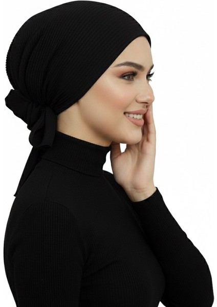 Lüks Plise Siyah Arkası Şifon Çiçek Detaylı Hazır Türban Tesettür Bone fiyatları