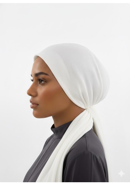 Plise Bağlama Ekru Hazır Türban Tesettür Bone