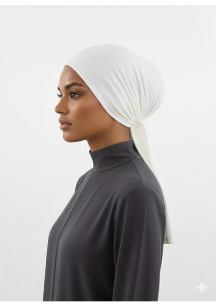 Plise Bağlama Ekru Hazır Türban Tesettür Bone
