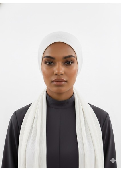 Plise Bağlama Ekru Hazır Türban Tesettür Bone